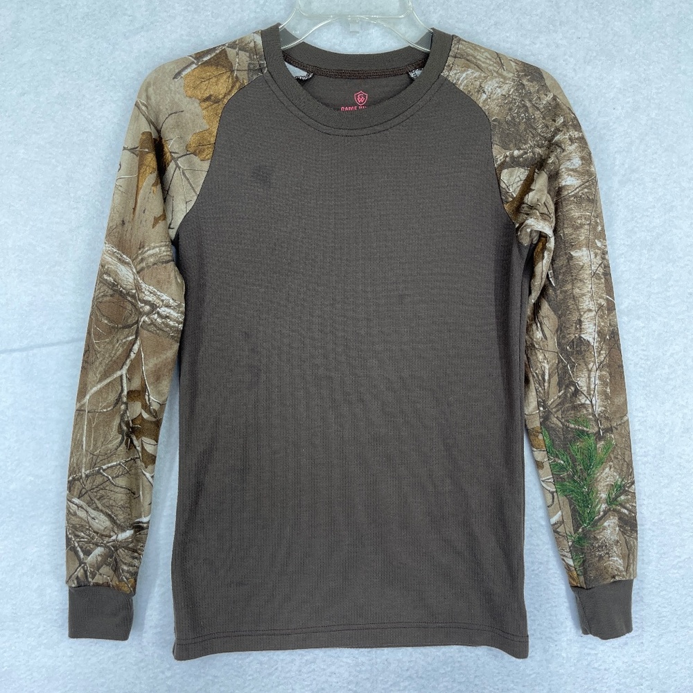 Game Winner Ladies Women's Pullover Long Sleeve Shirt Crew Neck Camo